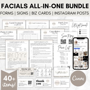 Bundle d’affaires esthéticienne, modèles de formulaires d’admission faciale, formulaires de consentement et cartes de visite d’esthéticienne, publications Instagram modifiables sur les soins de la peau