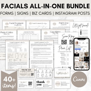 Esthetician Business Bundle, Facial Intake Form Templates, Esthetician Consent Forms and Business Cards, Editable Skincare Instagram Posts