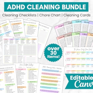 ADHD Cleaning Checklist Bundle, Editable Home Cleaning Schedule, Adhd Chore Chart, Adhd Cleaning Bundle, Family Cleaning Planner Template