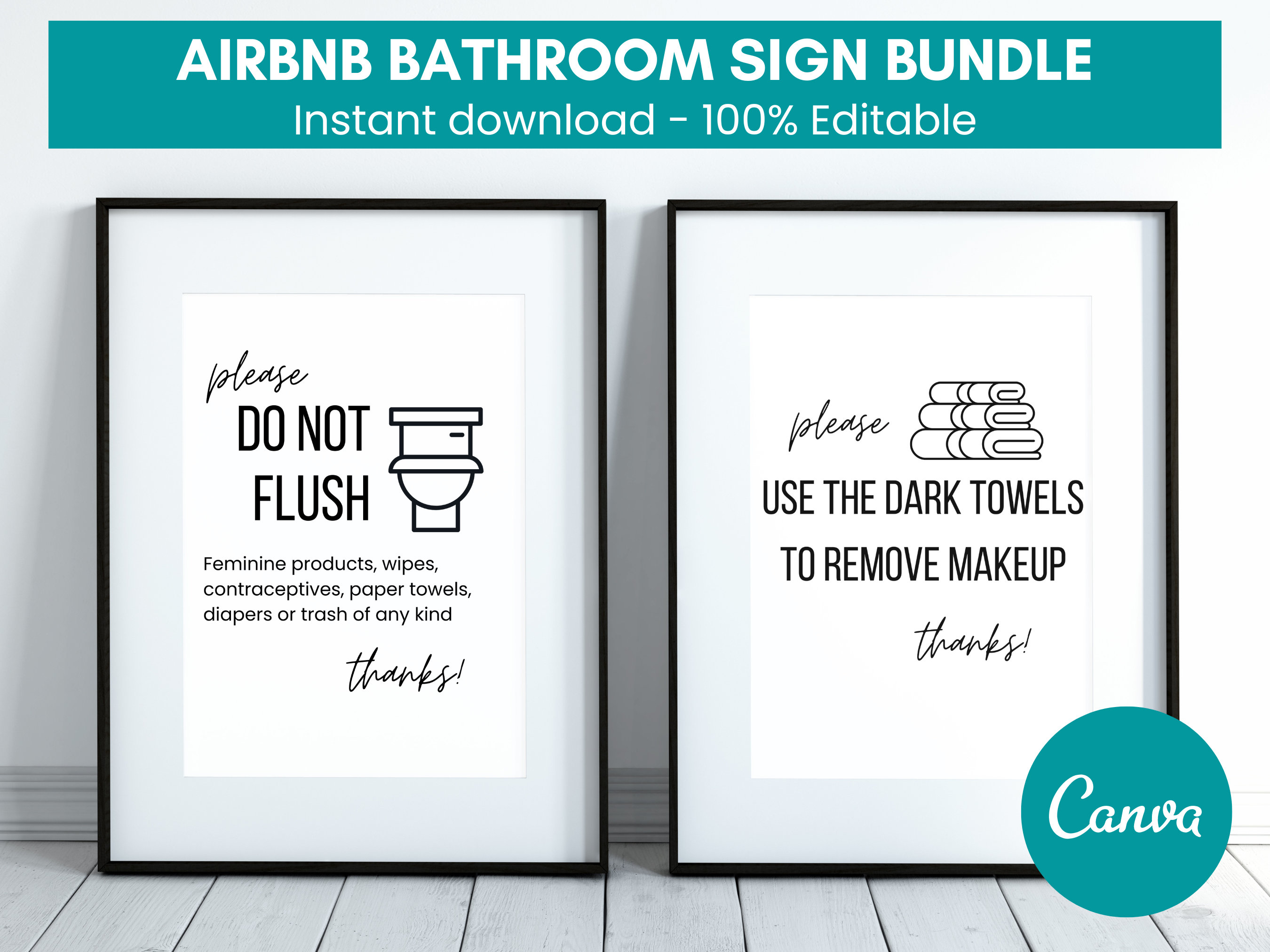 Airbnb Bathroom Sign Bundle Editable Airbnb Template Signs - Etsy