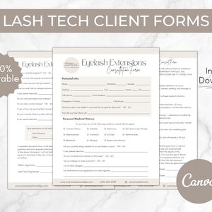 Eyelash Extension Forms, Editable Lash Consent Templates, Lash Tech Consultation, Esthetician Forms, Lash Technician Forms, Canva Printable