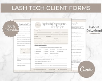 Eyelash Extension Forms, Editable Lash Consent Templates, Lash Tech Consultation, Esthetician Forms, Lash Technician Forms, Canva Printable