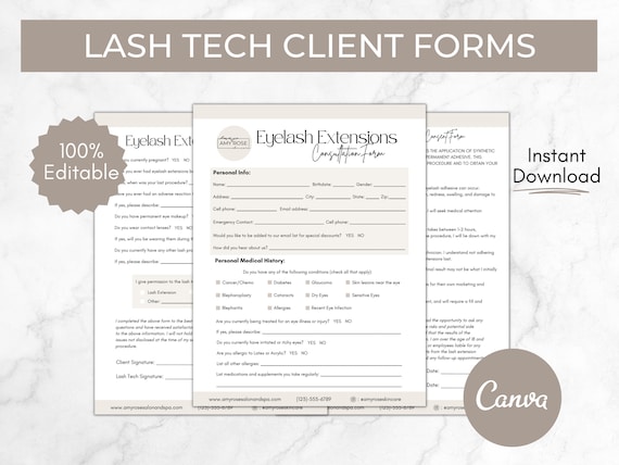 Eyelash Extension Forms Client Information Form Client Etsy English