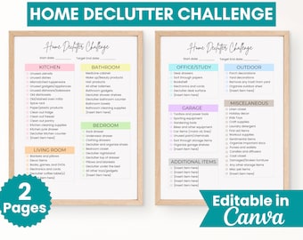 Declutter Checklist Template, Editable Cleaning Schedule, Declutter Challenge, Decluttering Planner Printable, Home Cleaning Checklist