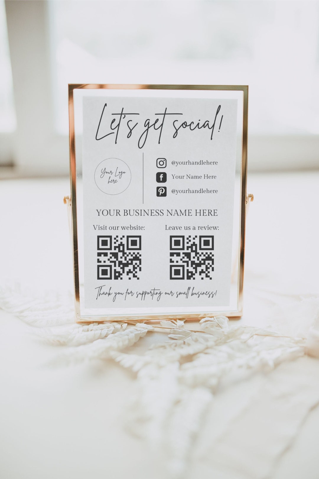 Social Media Sign Template, QR Code Sign, Editable Small Business Sign ...