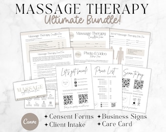 Massage Therapist Forms Business Bundle, Editable Massage Consultation and Waiver, Massage Soap Notes, Spa Forms Templates, Printable Canva