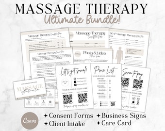 Massage Therapist Forms Business Bundle, Editable Massage Consultation and Waiver, Massage Soap Notes, Spa Forms Templates, Printable Canva