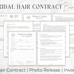 Bridal Hair Contract, Editable Wedding Hair Contract Template, Wedding Hairstyling, Hairstylist Salon Service Agreement Form, Canva Template