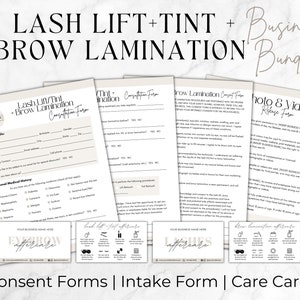 Editable Lash Lift and Brow Lamination Templates, Printable Esthetician Forms, Lash Intake and Consent Form, Beauty Salon Canva Templates image 1