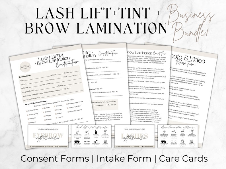 Editable Lash Lift and Brow Lamination Templates, Printable Esthetician Forms, Lash Intake and Consent Form, Beauty Salon Canva Templates image 1