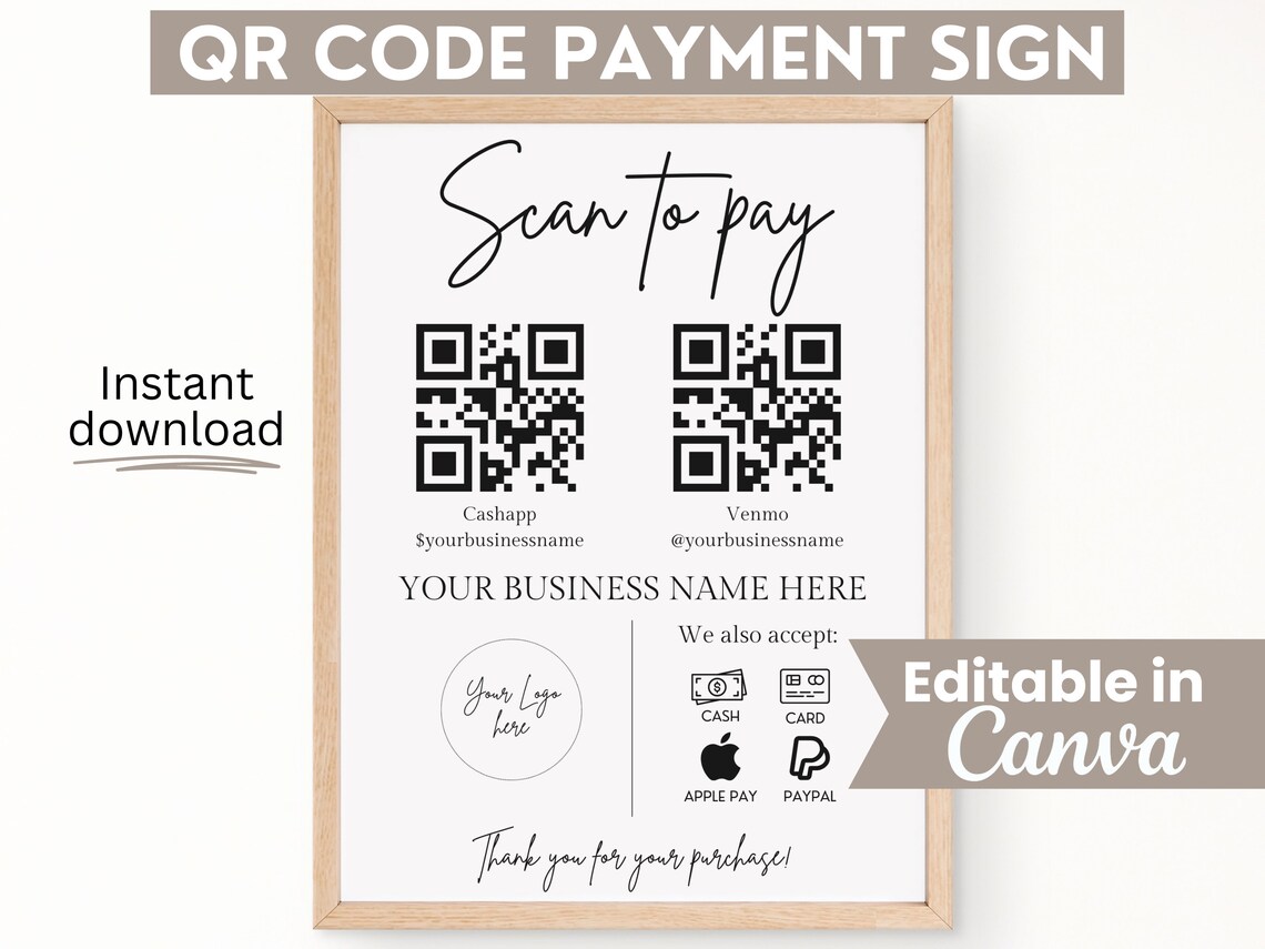 Scan to Pay Sign Template, QR Code Sign, Editable Small Business Sign ...