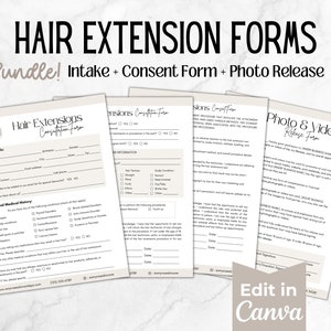 Hair Extension Consent Forms Template, Hair Extension Waiver and Client Intake Form, Esthetician Forms, Salon Forms, Hairstylist Forms Canva