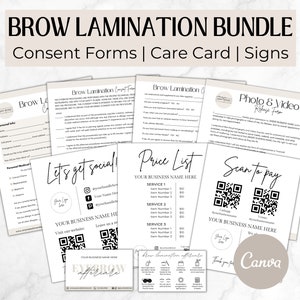 Pakiet formularzy klienta Brow Tech, szablony formularza zgody na laminację brwi, pakiet Brow Business, formularze dla kosmetologów, formularze przyjęcia brwi, Canva