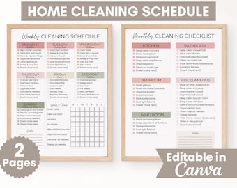 Editable Cleaning Planner Bundle, Cleaning Schedule Checklist, Adult Chore Chart, ADHD Cleaning, Chores List, Household Planner Printable