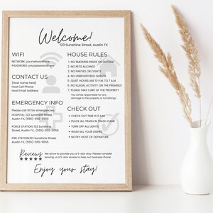 Airbnb welkomstbordsjabloon, bewerkbare vakantiewoning afdrukbaar, gastaankomstposter, Airbnb host afdrukbaar, VRBO downloadbaar bord