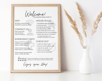 Airbnb Welcome Sign Template, Editable Vacation Rental Printable, Guest Arrival Poster, Airbnb Host Printable, VRBO Downloadable Sign