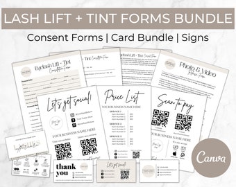 Lash Lift and Tint Business Forms Bundle, Lash Client Intake and Consent Forms, Lash Lift Aftercare, Lash Business Cards and Salon Signs