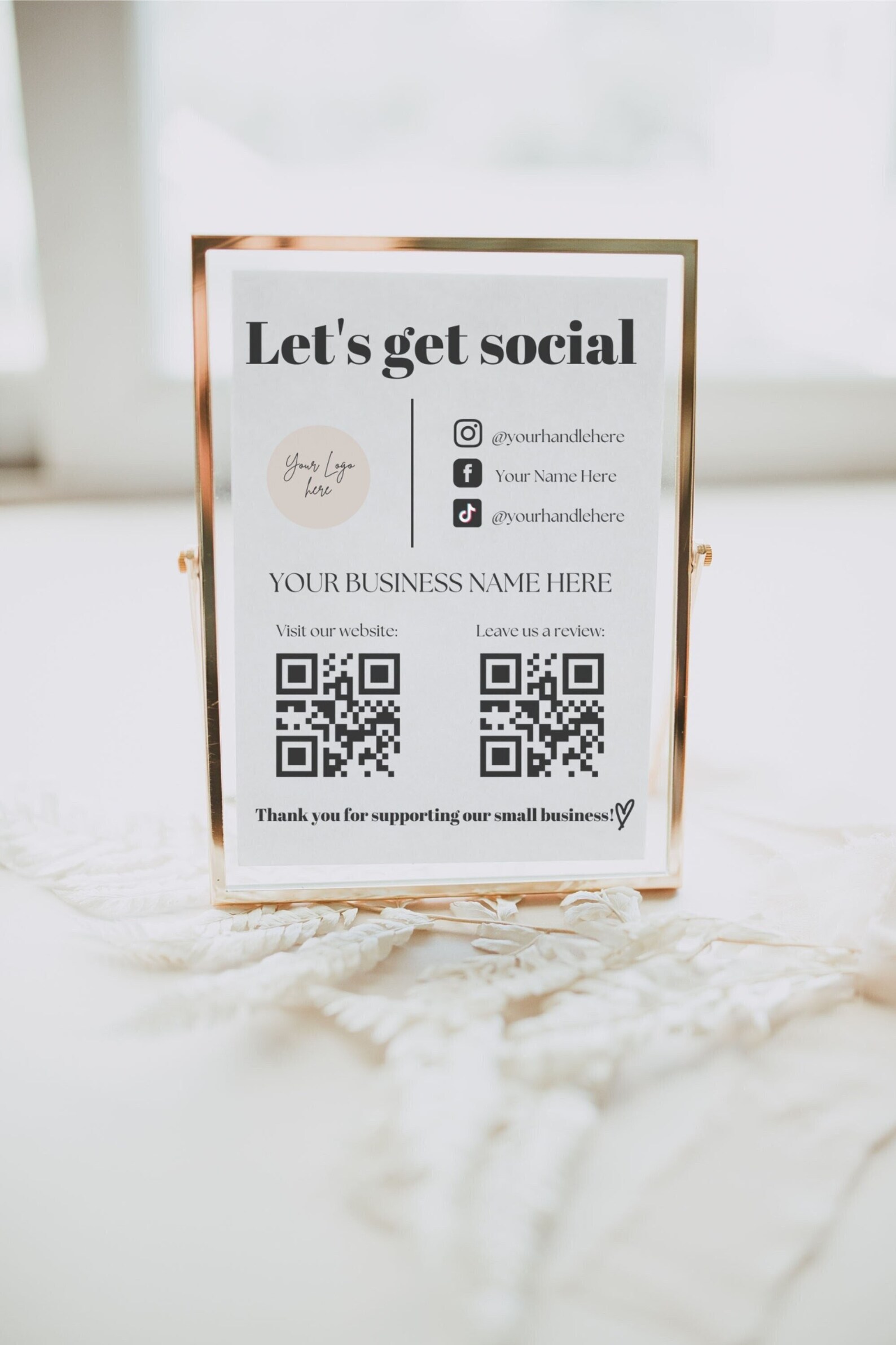 Social Media Sign Template, QR Code Sign, Lets Get Social, Small ...