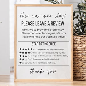 Airbnb Review Sign Template, Editable Leave a Review, Airbnb Review Rating Request, Airbnb 5 Star Ratings Explanation, Vacation Rental Sign