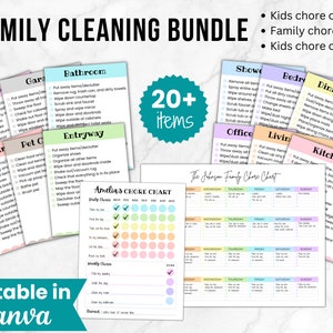Family Chore Chart Bundle, Weekly Cleaning Schedule, Editable Household Cleaning Checklist, Kids Cleaning Cards, Adhd Cleaning Templates