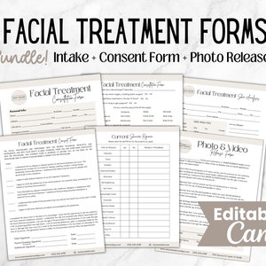 Facial Treatment Forms, Editable Esthetician Forms Templates, Facial Consent Form, Printable Skincare Intake Form, Beauty Salon Forms, Canva