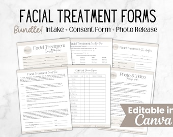 Facial Treatment Forms, Editable Esthetician Forms Templates, Facial Consent Form, Printable Skincare Intake Form, Beauty Salon Forms, Canva