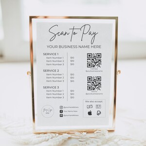 Scan to Pay Sign Template, QR Code Sign, Payment Sign, Price List Sign, Editable Small Business Sign, Venmo Salon Sign, Canva Template