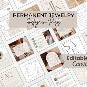 Editable Permanent Jewelry Instagram Posts Templates, Permanent Jewelry Social Media Templates, Permanent Jewelry Business Supplies