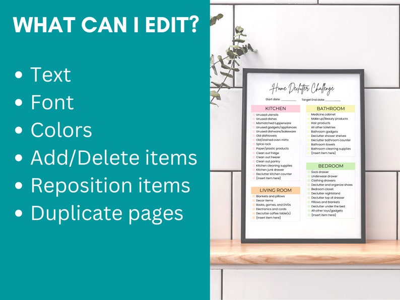 Declutter Checklist Template, Editable Cleaning Schedule, Declutter Challenge, Decluttering Planner Printable, Home Cleaning Checklist image 5