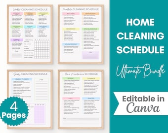 Editable Cleaning Planner Bundle, Cleaning Schedule Checklist, Adult Chore Chart, ADHD Cleaning, Chores List, Household Planner Printable