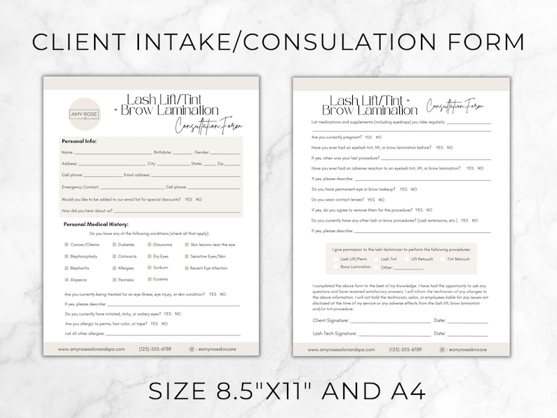 Editable Lash Lift and Brow Lamination Templates, Printable Esthetician Forms, Lash Intake and Consent Form, Beauty Salon Canva Templates image 2