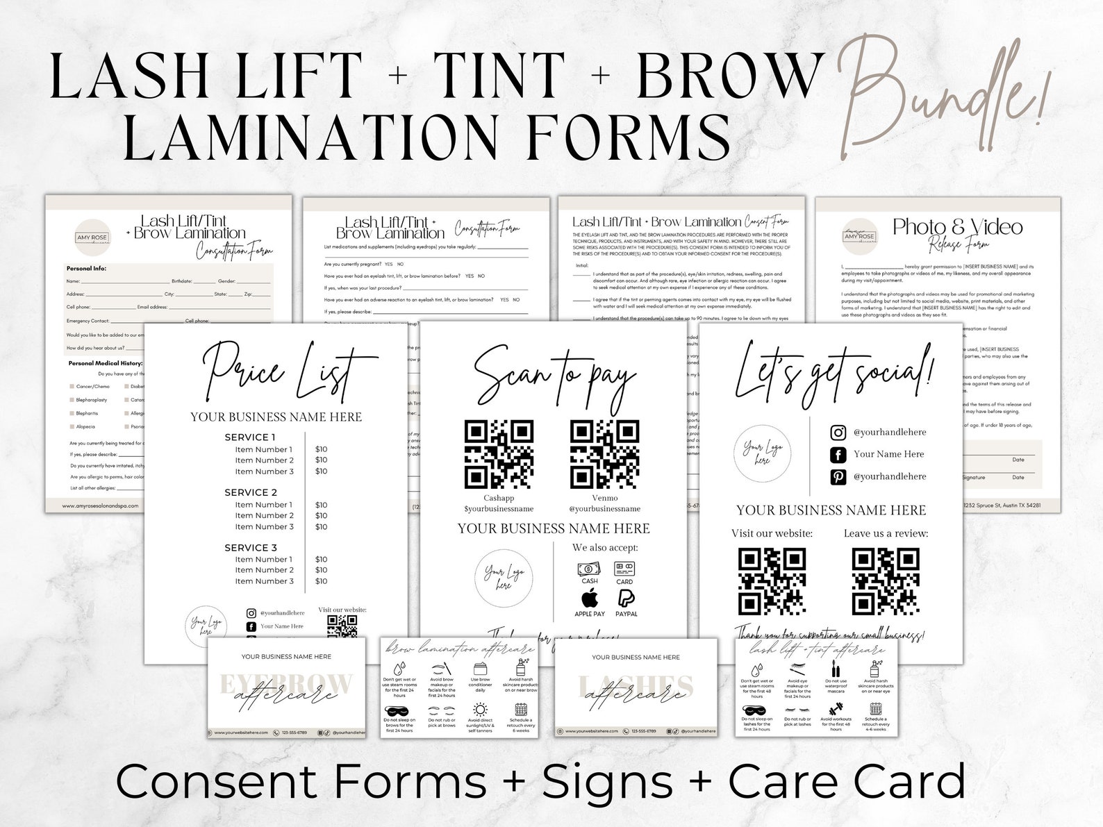 Editable Lash Lift and Brow Lamination Templates, Printable Esthetician ...