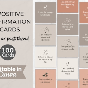 Pacchetto di carte di affermazione quotidiana, citazioni di affermazione positiva modificabili, post di Instagram sulla cura di sé, carte di manifestazione digitale, carte di amore per se stessi