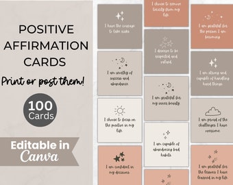 Daily Affirmation Cards Pack, Editable Positive Affirmation Quotes, Self Care Instagram Posts, Digital Manifestation Cards, Self Love Cards