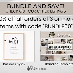 Puede incluir: Un paquete de marketing digital con un 50% de descuento para pedidos de 3 o m&aacute;s art&iacute;culos utilizando el c&oacute;digo "BUNDLE50". El paquete incluye un cartel de wifi imprimible y un kit de marca de YouTube con 12 plantillas de Canva editables.