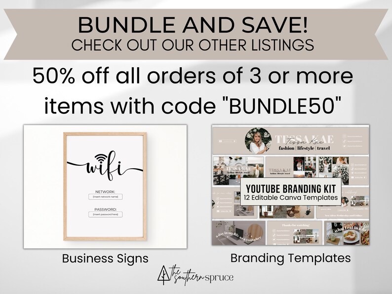 Puede incluir: Un paquete de marketing digital con un 50% de descuento para pedidos de 3 o m&aacute;s art&iacute;culos utilizando el c&oacute;digo "BUNDLE50". El paquete incluye un cartel de wifi imprimible y un kit de marca de YouTube con 12 plantillas de Canva editables.