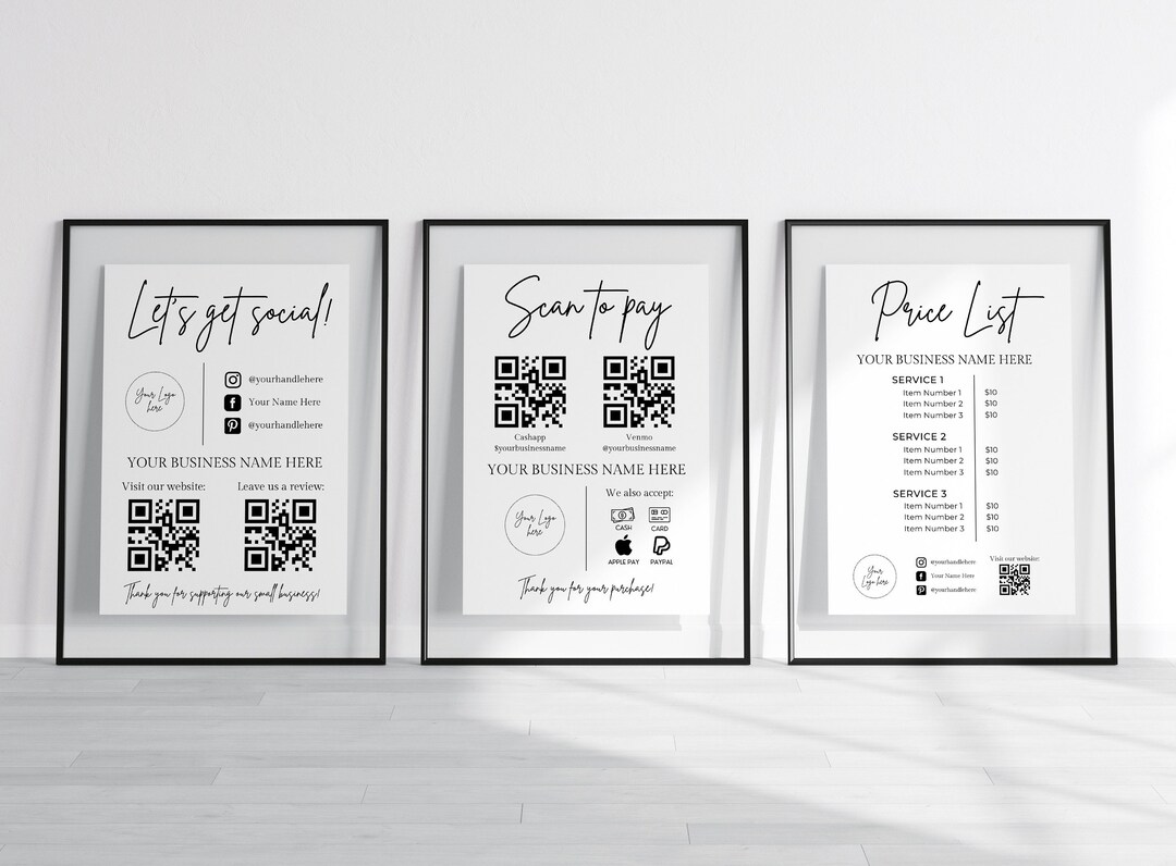 Qr Code Sign Bundle Business Sign Template Bundle, QR Code Sign, Social Media Sign, Lets ...
