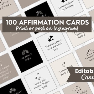 Pacchetto di carte di affermazione quotidiana, citazioni di affermazione positiva modificabili, post di Instagram sulla cura di sé, carte di manifestazione digitale, carte di amore per se stessi