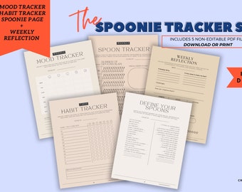 Spoonie Tracker, Spoonie Journal, Spoon Theory,  Chronic Illness Tracker, Mood & Habit Tracker, Invisible Illness, Digital Tracker, WEEKLY