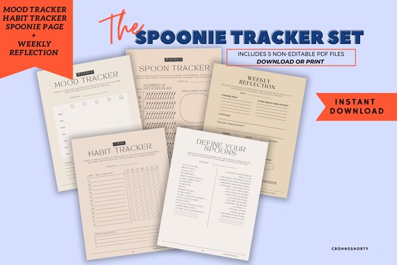 Spoonie Tracker, Spoonie Journal, Spoon Theory,  Chronic Illness Tracker, Mood & Habit Tracker, Invisible Illness, Digital Tracker, WEEKLY