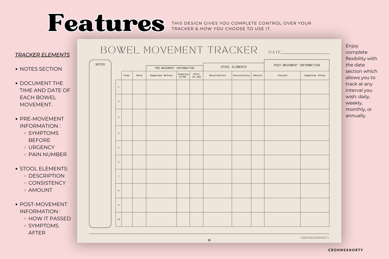 Bowel movement tracker poop chart symptom log tracker etsy