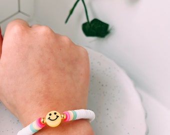 Preppy white and rainbow smiley bracelet