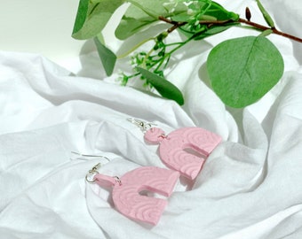 Pink rainbow polymer clay earrings