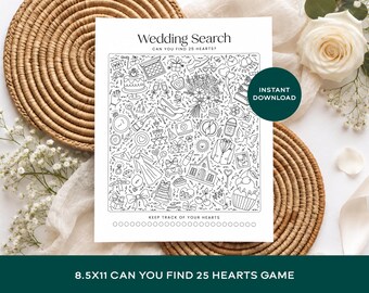 Wedding Reception Game, Find 25 Hearts Activity (Printable PDF)