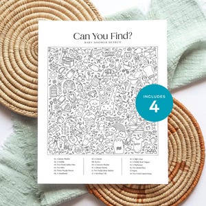 Girly Baby Shower Game: Hidden Object Search (Set of 4, PDF Download)