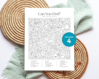 Gioco per baby shower femminile: ricerca di oggetti nascosti (set di 4, download PDF)