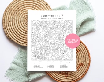 Gioco di oggetti nascosti per baby shower della principessa: attività stampabile (download PDF)