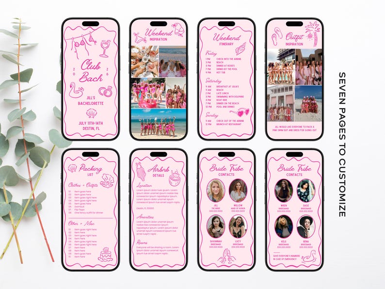 Bachelorette Party Itinerary Template: Beach Weekend Planner, Pink ...