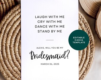 5X7 Minimal Bridesmaid Proposal Card Template | Bridesmaid Card | Maid of Honor Card | Bridal Party Digital Download | Canva Template