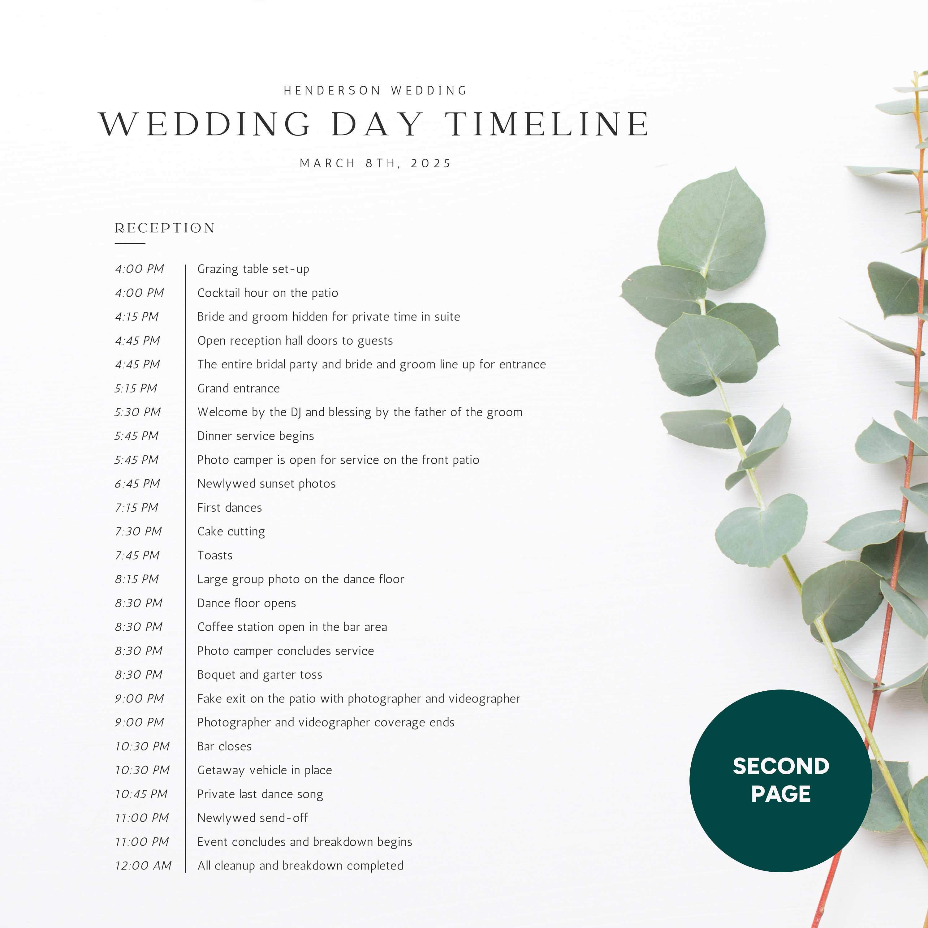 Timeline Diy Example Editable Wedding Timeline Template: Canva DIY Planner (8.5x11) (digital ...
